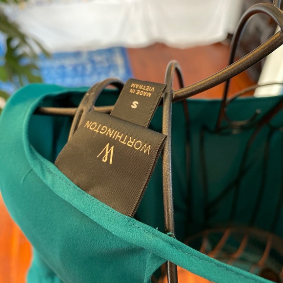 💚 Emerald Green Faux Satin Ruffle Slv Blouse Sz S - Picture 5 of 7